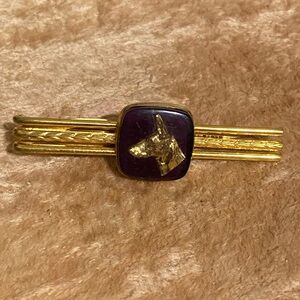 Vintage Gold-Tone Dog Head Tie Clip with Black Enamel